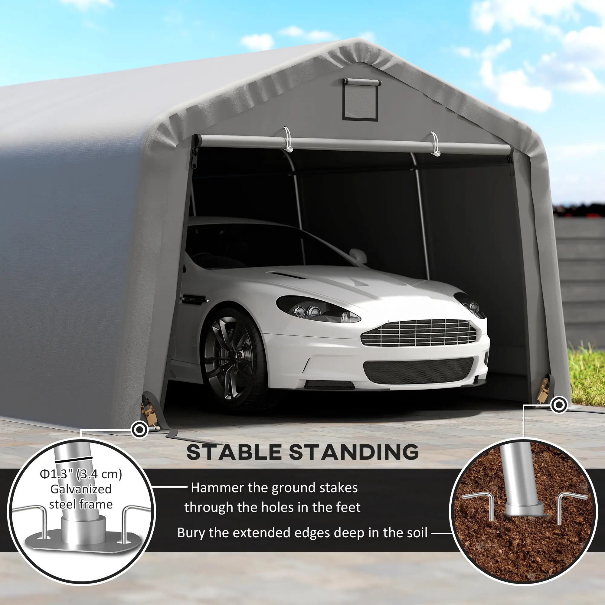 12' x 20' Portable Garage, Heavy Duty Carport Canopy, Light Grey Car Shelters at Gallery Canada