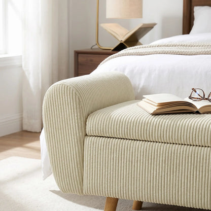 Corduroy Storage Ottoman Bench, 59", Beige