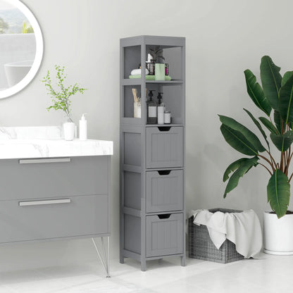 Narrow Bathroom Cabinet, 3 Drawers, 2 Tier Shelf, Tall Cupboard, Grey Bathroom Cabinets at Gallery Canada