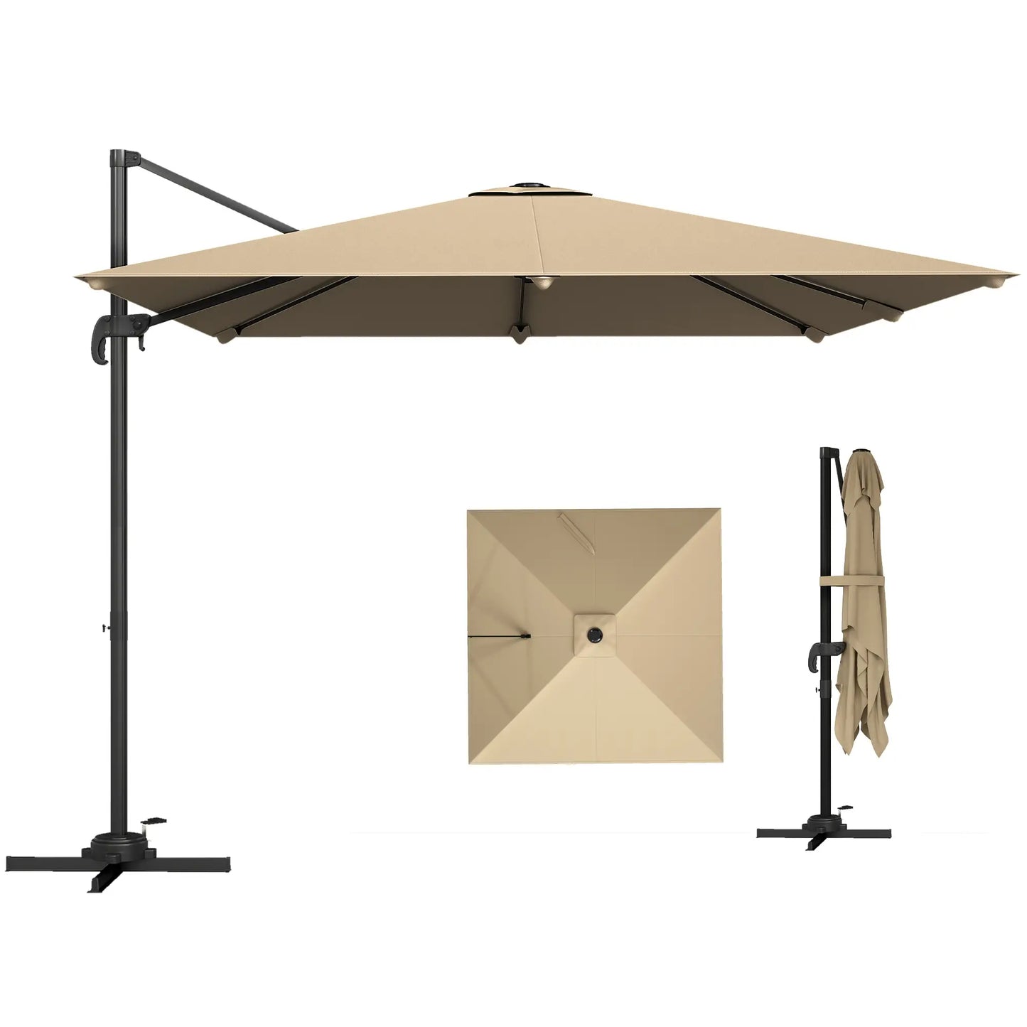 10 FT Cantilever Patio Umbrella, Square, Crank Handle, Cross Base Offset Cantilever Umbrellas at Gallery Canada