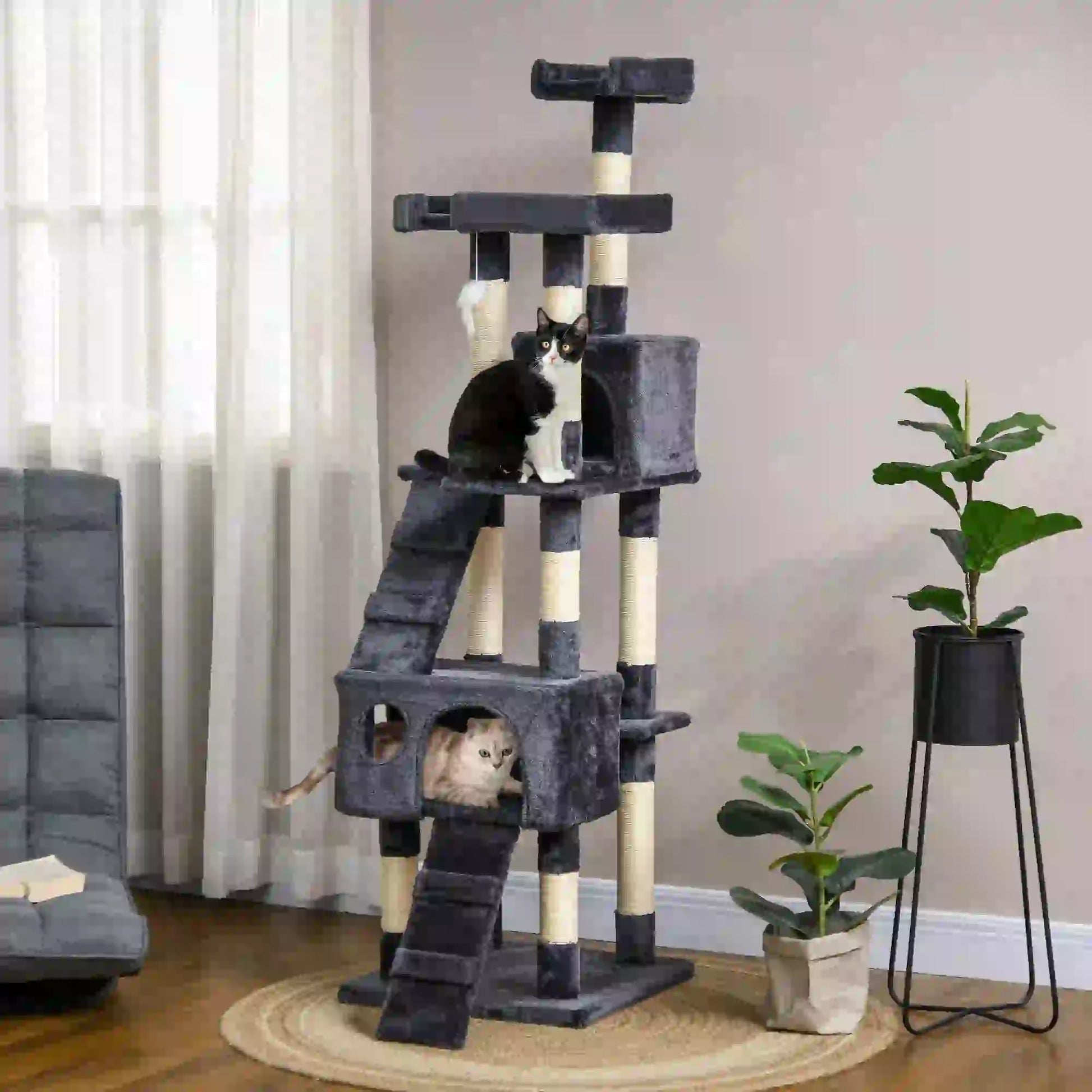 68-Inch Multi-Level Cat Scratching Tree, Kitty Activity Center, Charcoal Grey Cat Trees at Gallery Canada