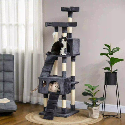 68-Inch Multi-Level Cat Scratching Tree, Kitty Activity Center, Charcoal Grey Cat Trees at Gallery Canada