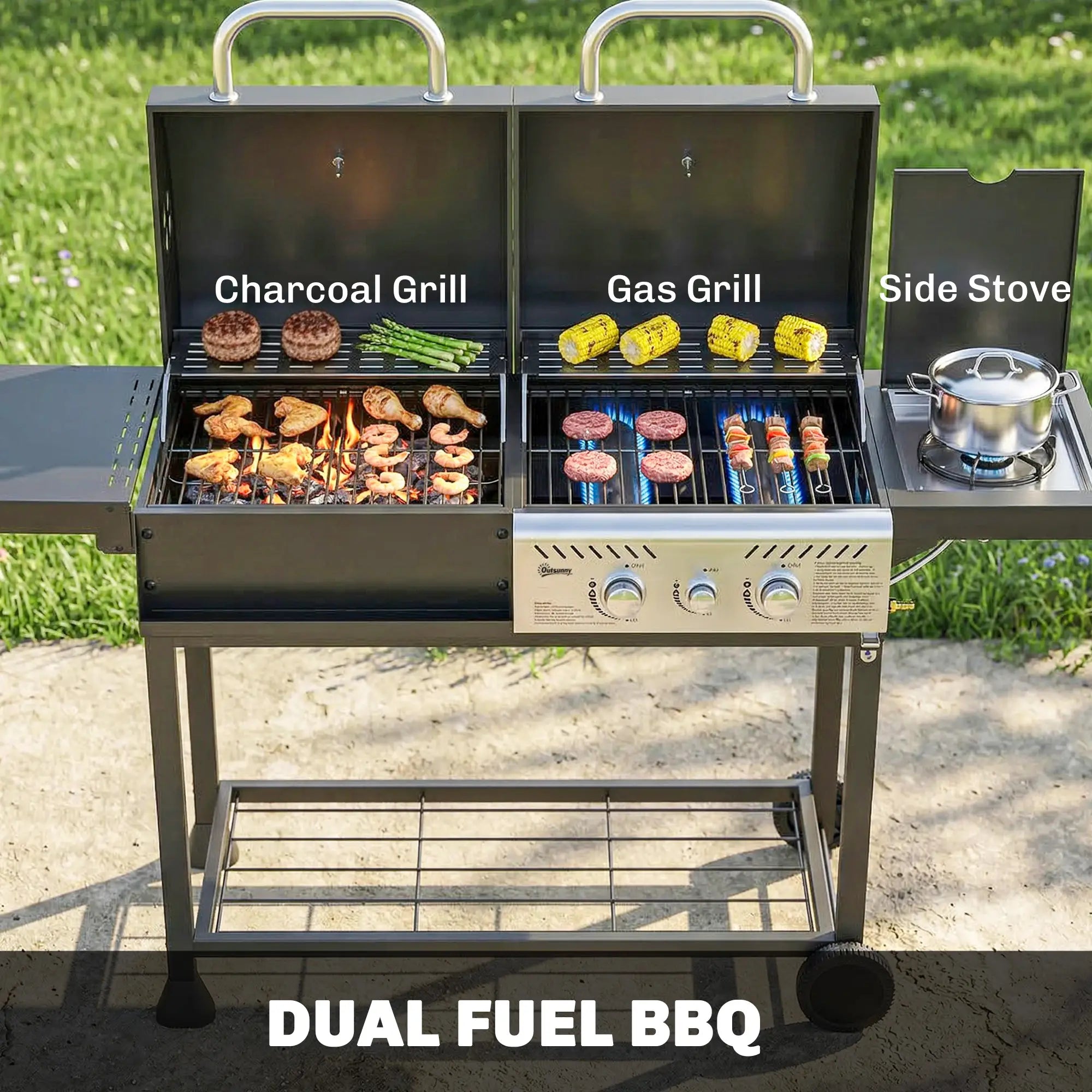 Dual Fuel BBQ Grill, Charcoal And Gas Burner, Black Propane Gas Grills at Gallery Canada
