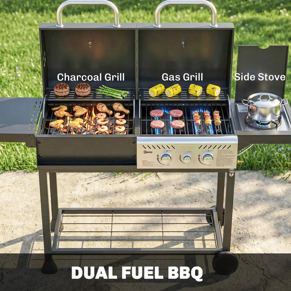 Dual Fuel BBQ Grill, Charcoal And Gas Burner, Black Propane Gas Grills at Gallery Canada