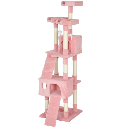 68-Inch Multi-Level Cat Scratching Tree, Kitty Activity Center, Pink