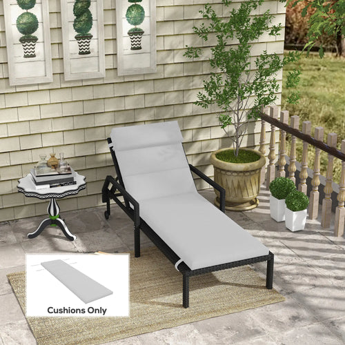 Patio Chaise Lounge Chair Cushion, with Headrest and Ties, Light Grey