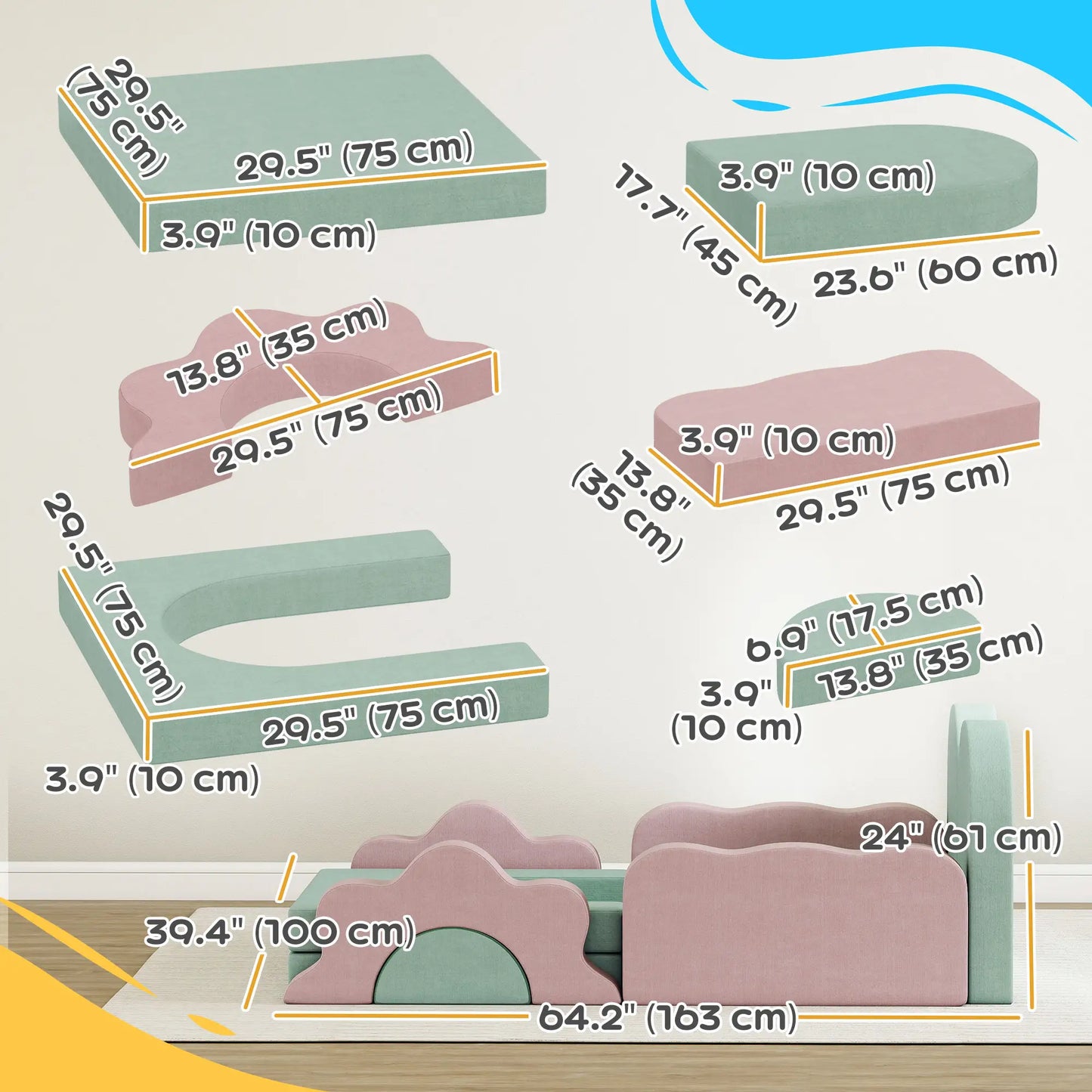 12-Piece Climbing Toys for Toddlers, Indoor Play Set, Green Kids Gym & Playmats at Gallery Canada