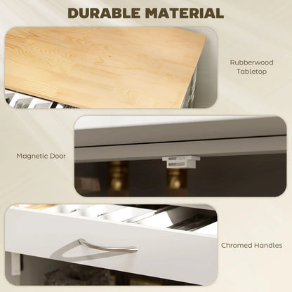 Rolling Kitchen Cart, Island with Storage Drawer, 9-Bottle Wine Rack, White Kitchen Islands & Kitchen Carts at Gallery Canada