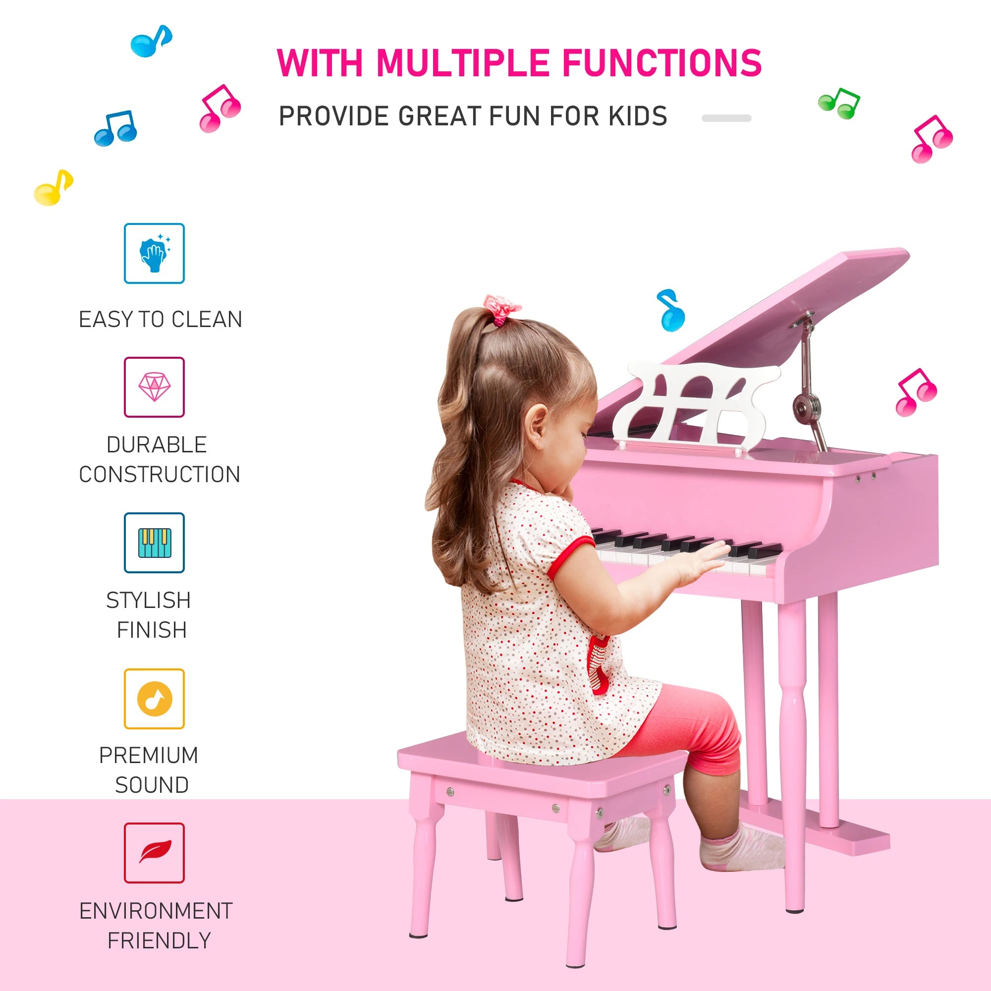 Modern Kids Piano, 30 Keys, Mini Toy with Music Stand, Pink Electronic Musical Pianos at Gallery Canada