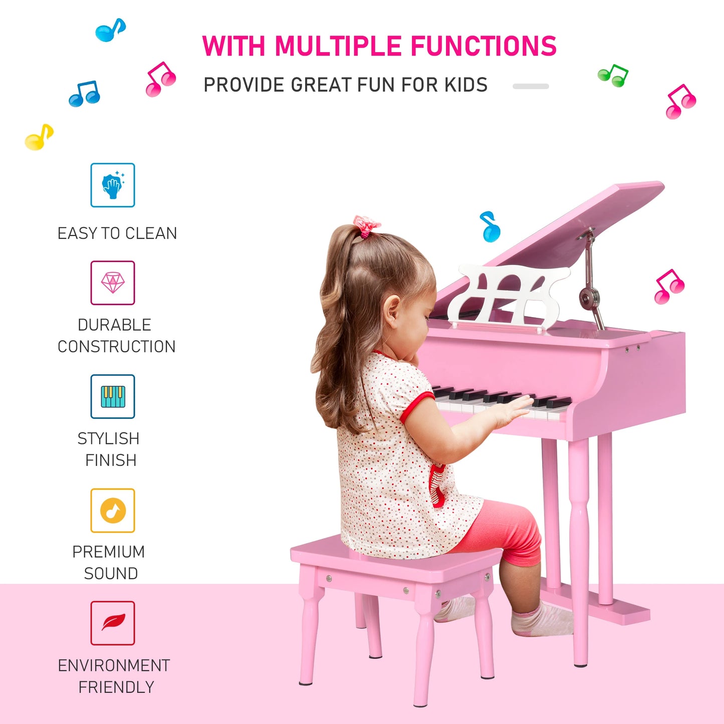 Modern Kids Piano, 30 Keys, Mini Toy with Music Stand, Pink Electronic Musical Pianos at Gallery Canada
