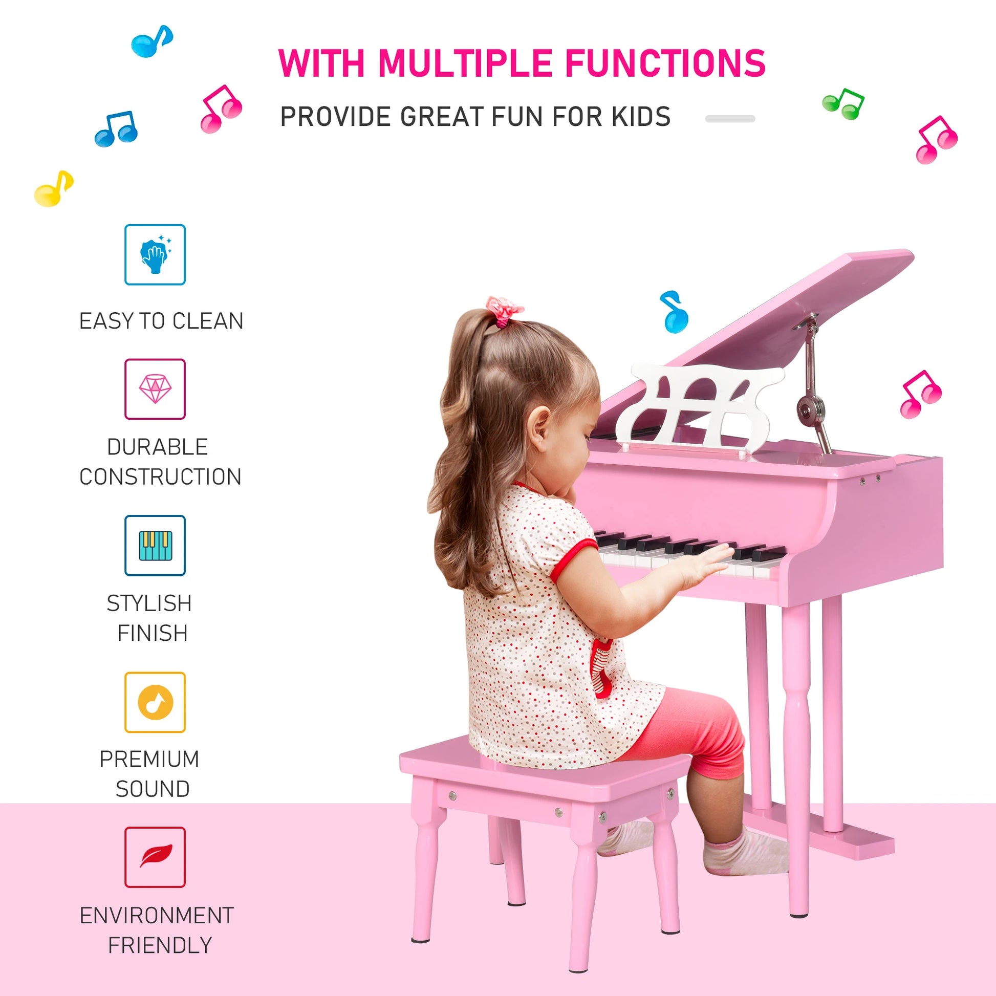 Modern Kids Piano, 30 Keys, Mini Toy with Music Stand, Pink Electronic Musical Pianos at Gallery Canada