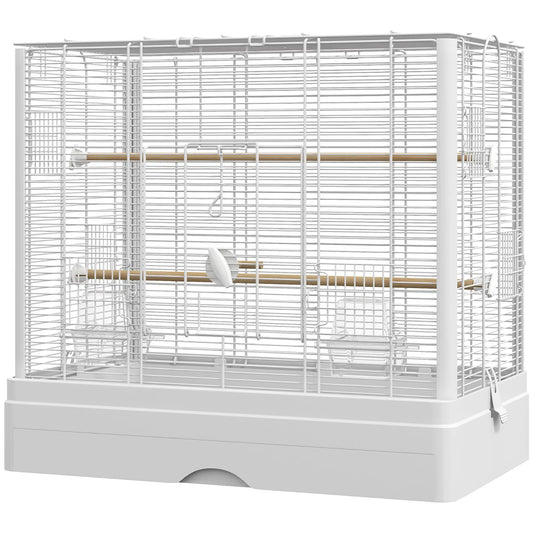 22" Bird Cage for Budgies, Finches, Canaries, Wooden Stand, White Bird Cages White at Gallery Canada