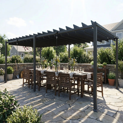 10' x 19' Dark Grey Louvered Pergola, UPF50+ Adjustable Roof, Aluminum Frame, Dark Grey Pergolas at Gallery Canada