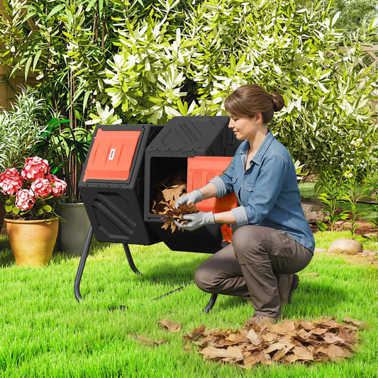 Rotating Composter, Dual Chamber Bin, 34.5 Gallon, Orange Outdoor Compost Bin Black and Orange at Gallery Canada