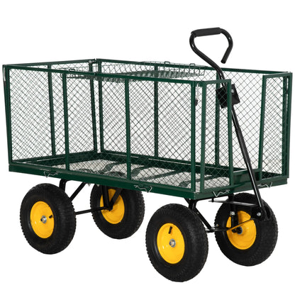 342L Utility Wagon Cart, Removable Mesh Sides, Flatbed for Beach Lawn Yard Folding Garden Carts Green at Gallery Canada