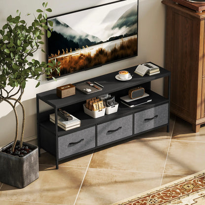 TV Stand with Charging Station, 3 Foldable Drawers, Open Shelf, 55 Inch, Black TV Stands at Gallery Canada