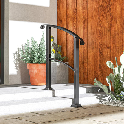 Outdoor Step Handrails, 1-3 Step, Metal Railing with Kit, Black Garden Decor at Gallery Canada