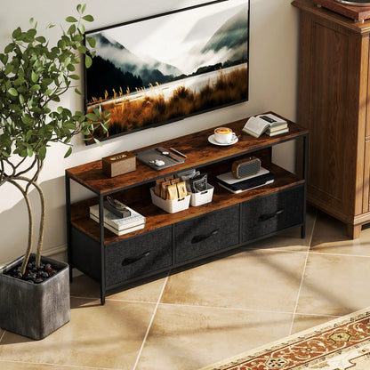 TV Stand with Charging Station, 3 Foldable Drawers, 55 Inch, Rustic Brown TV Stands at Gallery Canada