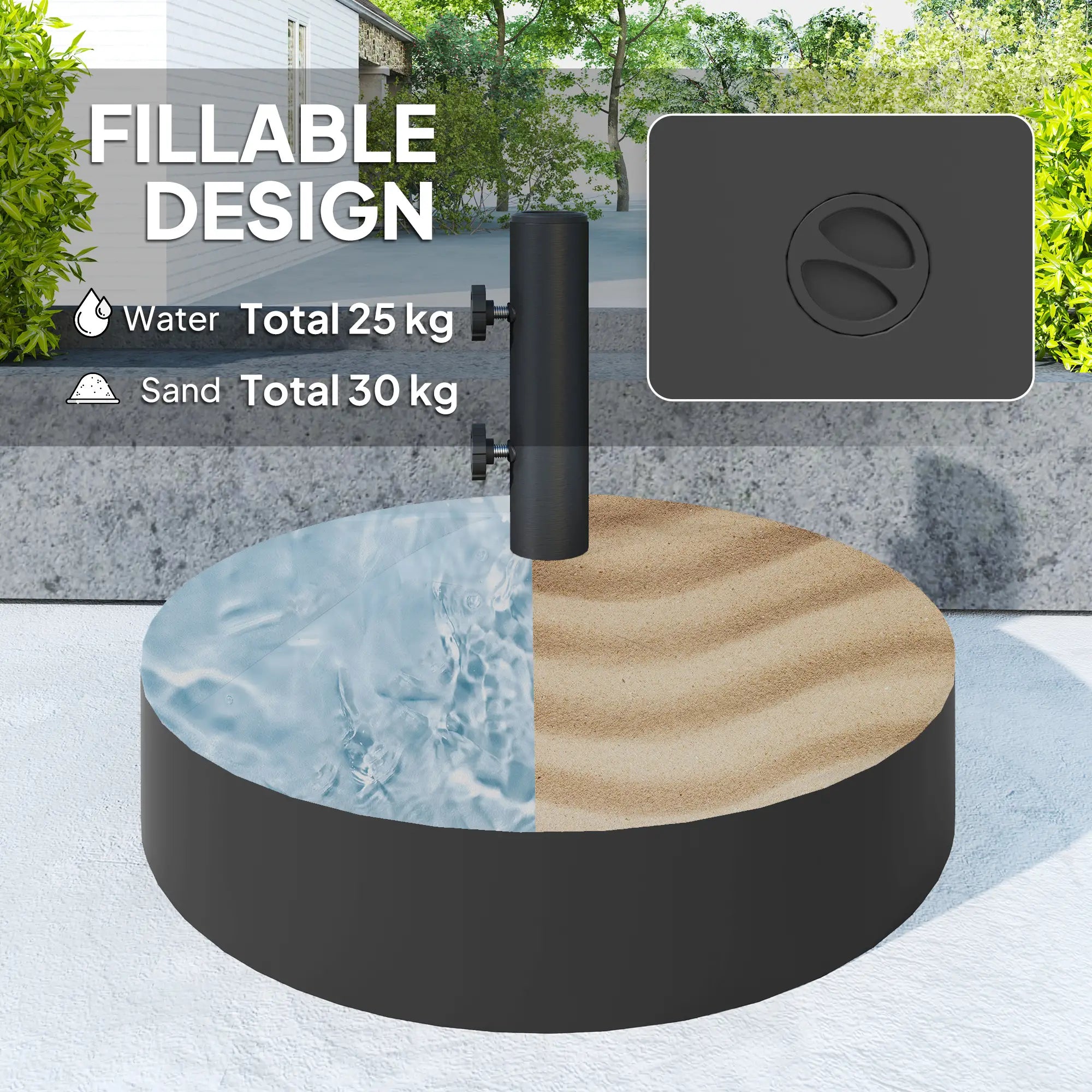Heavy Duty Outdoor Umbrella Stand Base, Sand Water Filled, Φ22