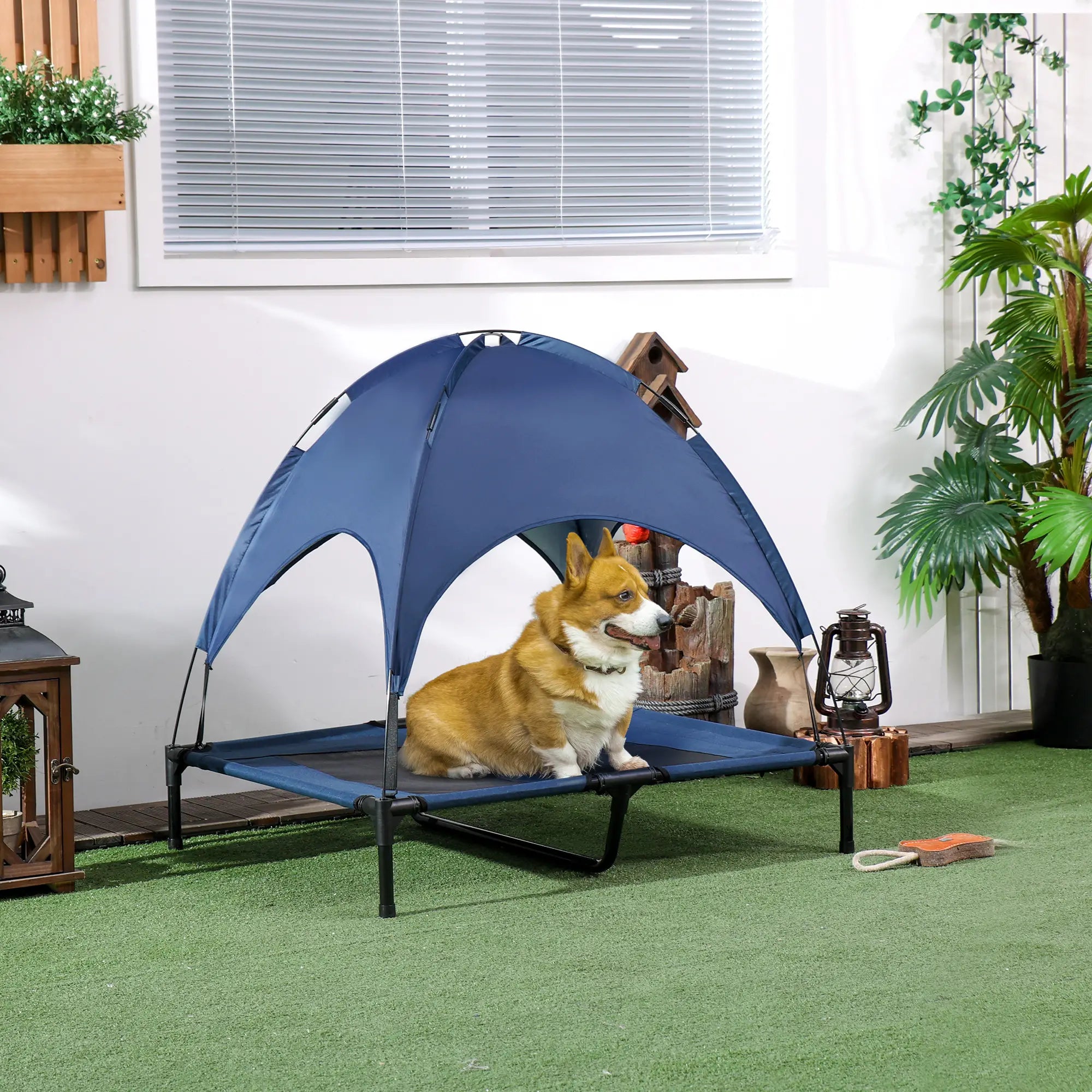 Elevated Dog Bed with Canopy, Portable Raised Dog Cot, L Size, 36
