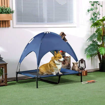 Elevated Dog Bed with Canopy, Portable Raised Dog Cot, L Size, 36" x 30" x 35", Dark Blue Elevated Dog Beds at Gallery Canada