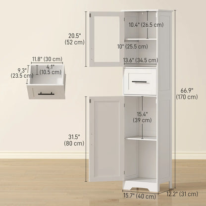 67" Tall Bathroom Storage Cabinet, Adjustable Shelves, Glass Door, Drawer Freestanding Bathroom Cabinets at Gallery Canada