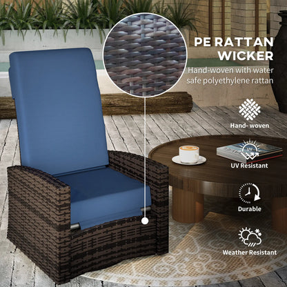 Outdoor Rattan Wicker Lounge Chair with Footrest &; Soft Cushion for Patio, Garden, Backyard, Dark Blue Patio Chairs at Gallery Canada
