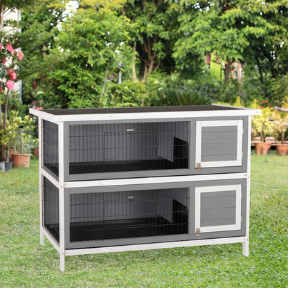 2 Tier Wooden Rabbit Hutch Bunny Pet House Wooden Coop Run, Grey Rabbit Hutch at Gallery Canada