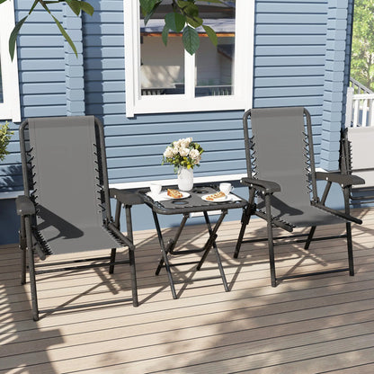3 Piece Patio Bistro Set, Outdoor Folding Table And Chairs, Metal Furniture With Cup Holders Bistro Sets at Gallery Canada
