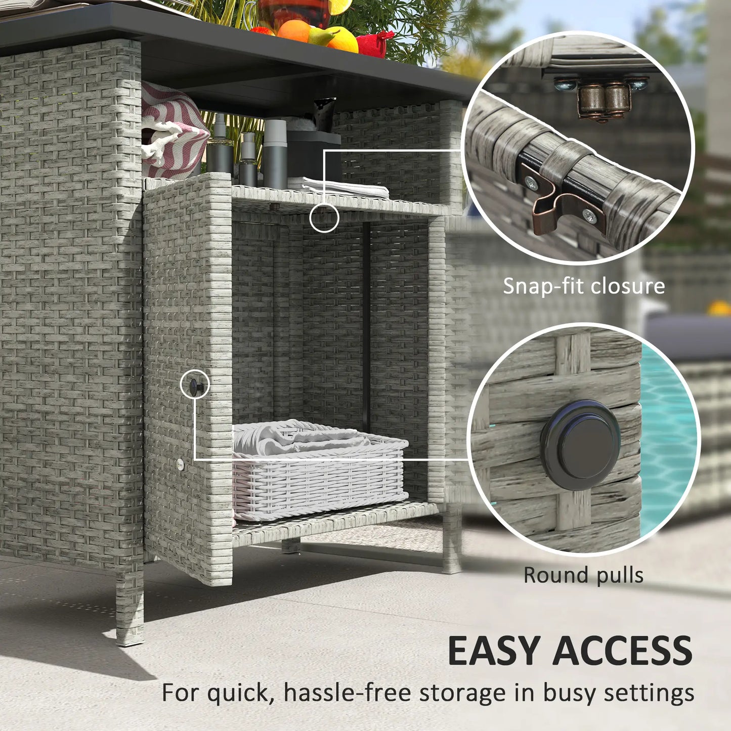 Outdoor Wicker Storage Cabinet, Two Doors, Shelf, Grey Patio Storage Boxes at Gallery Canada