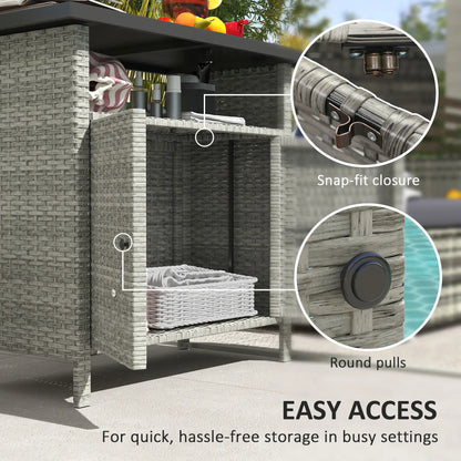 Outdoor Wicker Storage Cabinet, Two Doors, Shelf, Grey Patio Storage Boxes at Gallery Canada