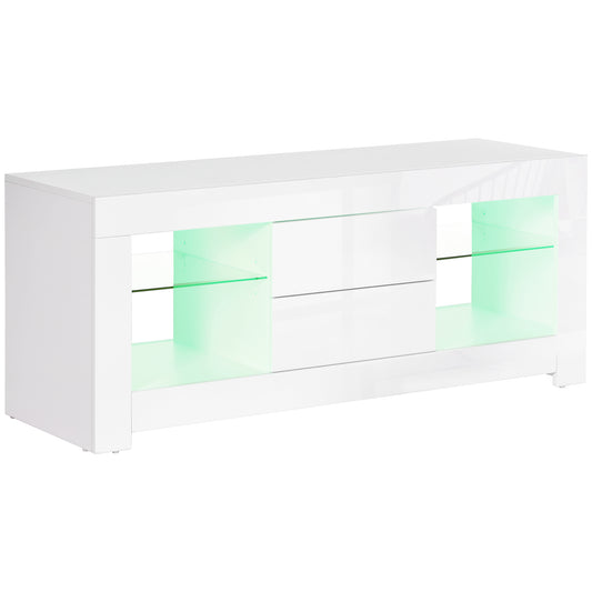 TV Stand with LED Lights for TVs up to 55", TV Cabinet with Storage Shelves and Drawers, 47.2"x15.7"x19.7", White - Gallery Canada
