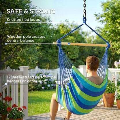 Hanging Macrame Chair, Two Soft Seat Cushions, Blue Green Hanging Porch Swings at Gallery Canada