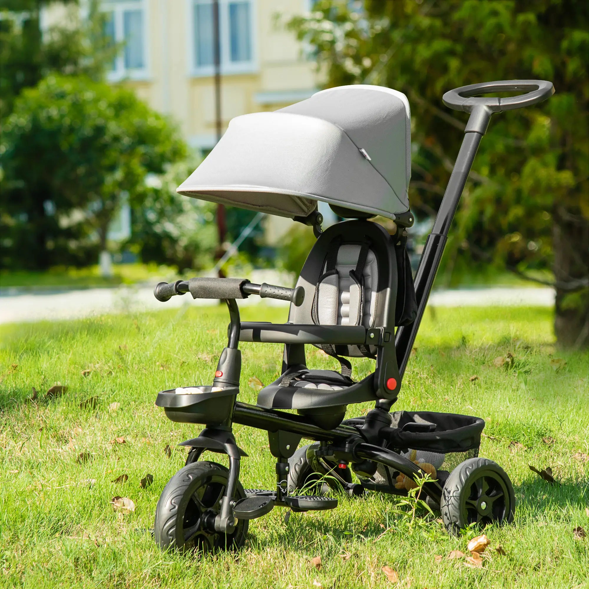 Toddler Tricycle, 4 in 1 Kids Trike, Adjustable Seat, Removable Handle, Grey Tricycles for Kids at Gallery Canada