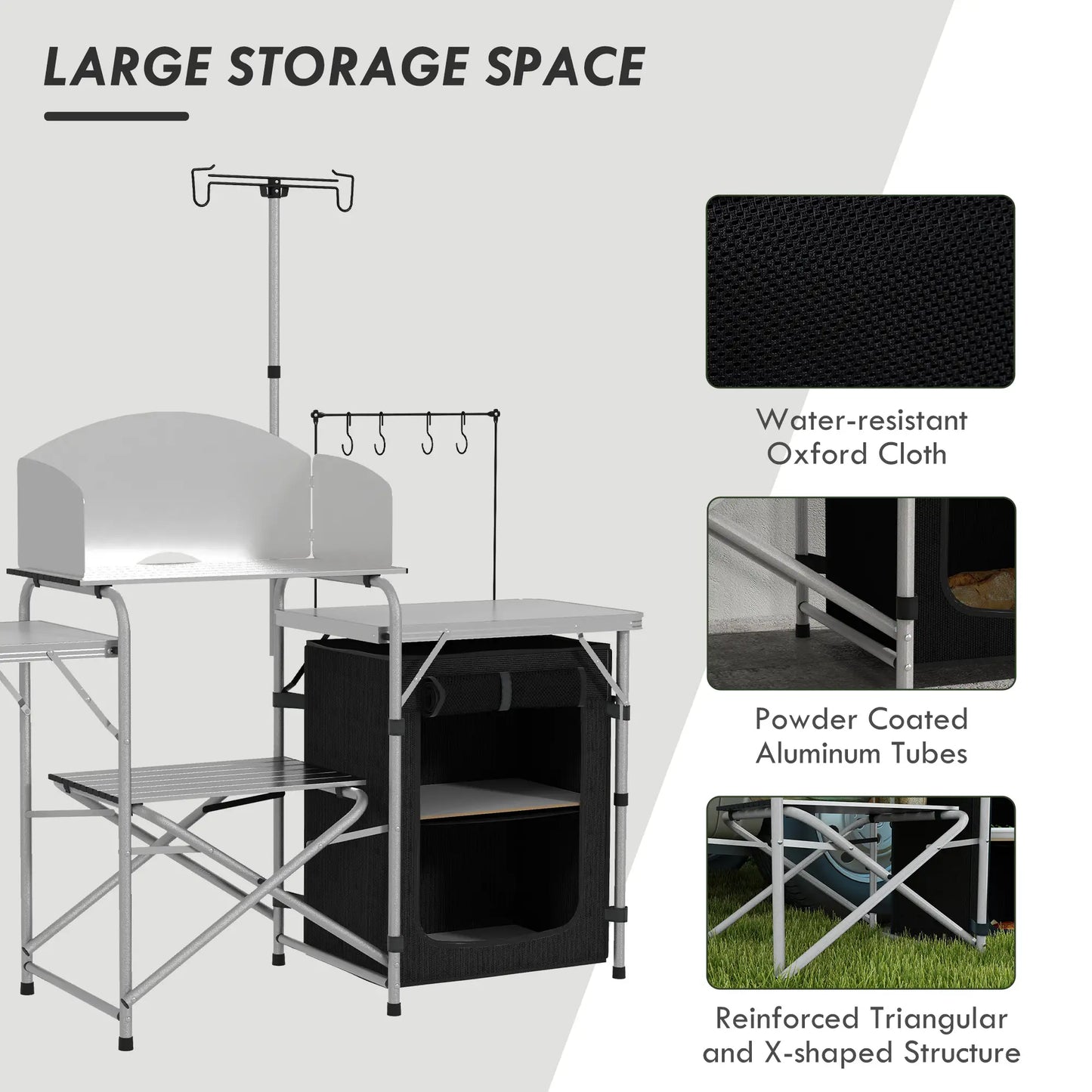 Camping Kitchen Table, Aluminum Folding with Storage, Silver Picnic Tables & Camping Chairs at Gallery Canada