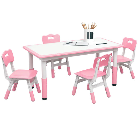 Kids Table and Chair Set, 4 Chairs, Adjustable Height, Pink Kids Table Sets Pink at Gallery Canada