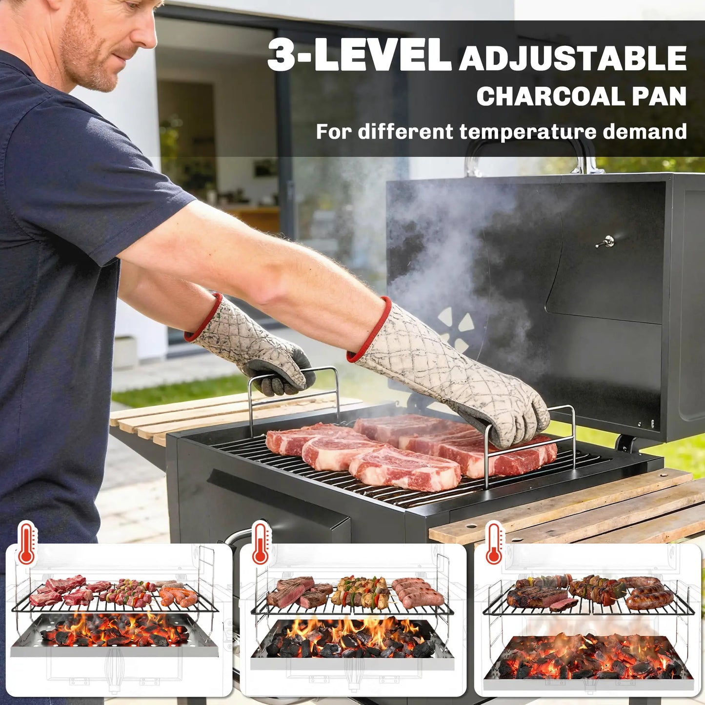 20" Charcoal BBQ Grill On Wheels, Adjustable Pan, Thermometer, Charcoal Charcoal BBQ Grils at Gallery Canada
