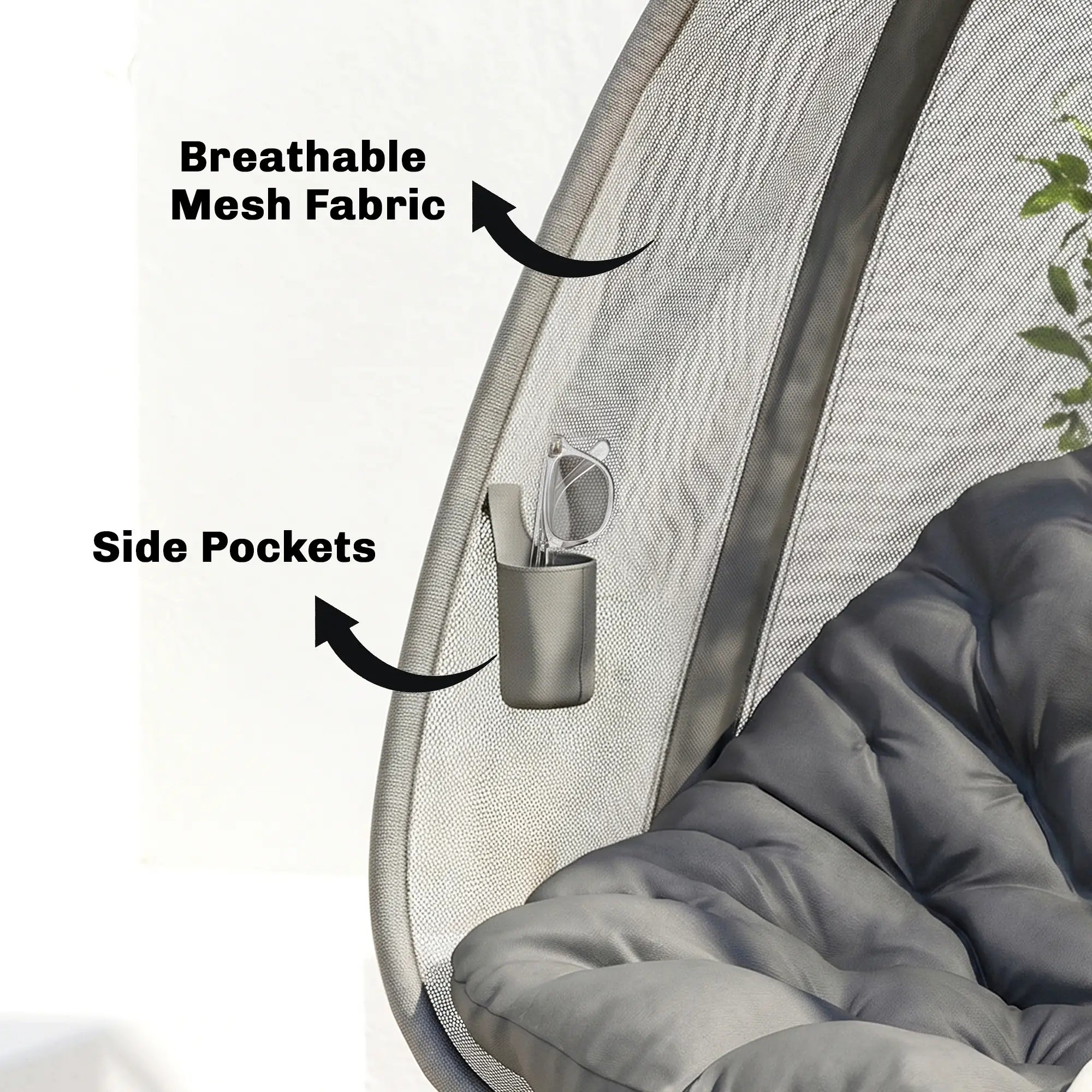 Hanging Egg Chair, Outdoor Swing with Stand, Folding Basket, Grey Patio Swings with Stand at Gallery Canada