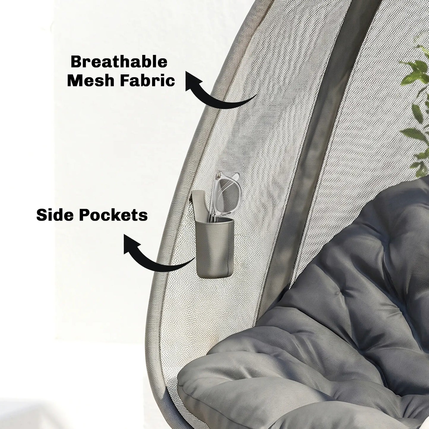 Hanging Egg Chair, Outdoor Swing with Stand, Folding Basket, Grey Patio Swings with Stand at Gallery Canada