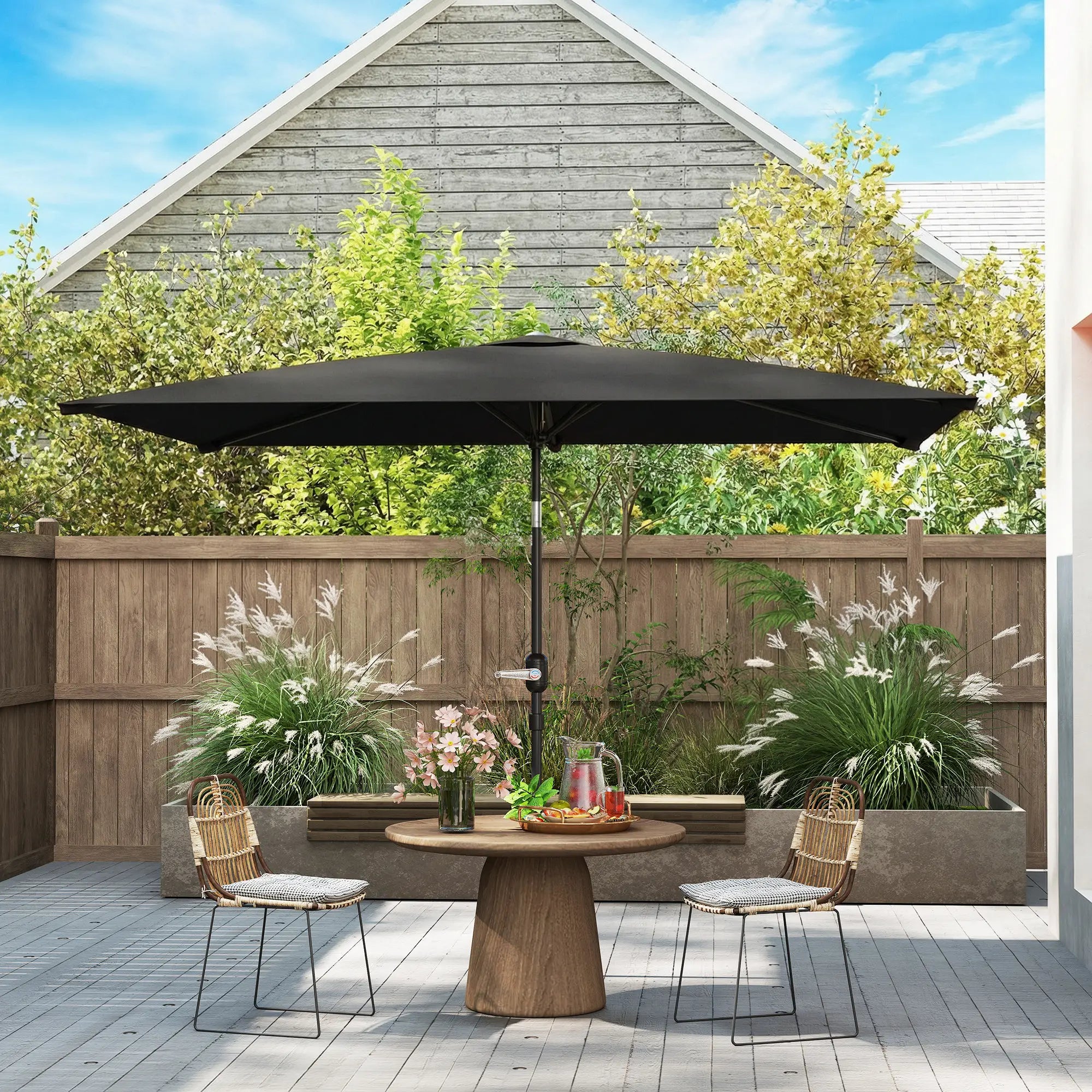6.4 x 9.7ft Rectangle Aluminum Tilt Patio Umbrella, With Crank, Black Offset Cantilever Umbrellas at Gallery Canada
