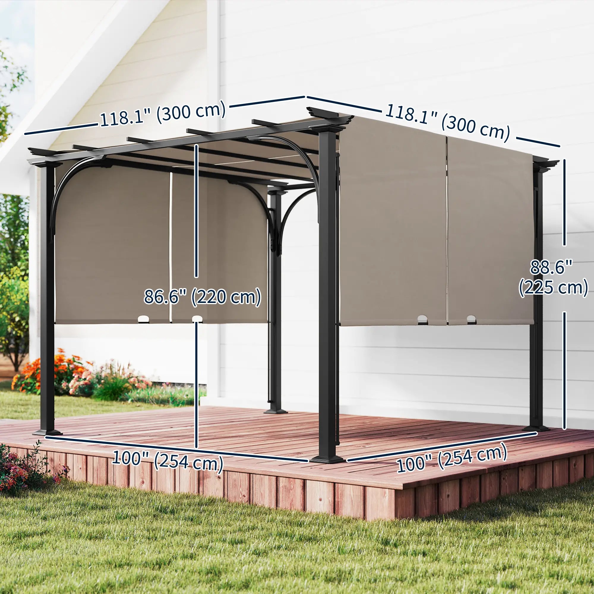 10' x 10' Outdoor Pergola, Steel Frame, Beige Pergolas at Gallery Canada