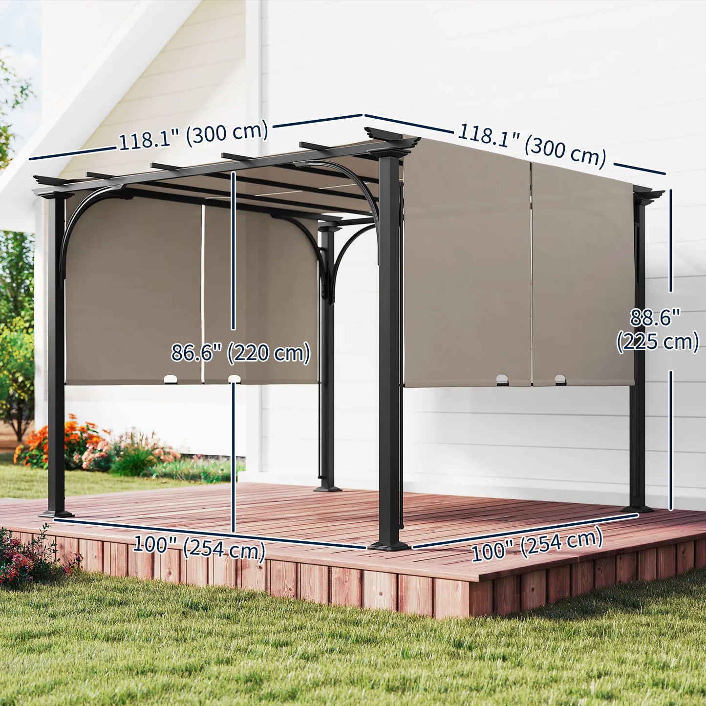 10' x 10' Outdoor Pergola, Steel Frame, Beige Pergolas at Gallery Canada