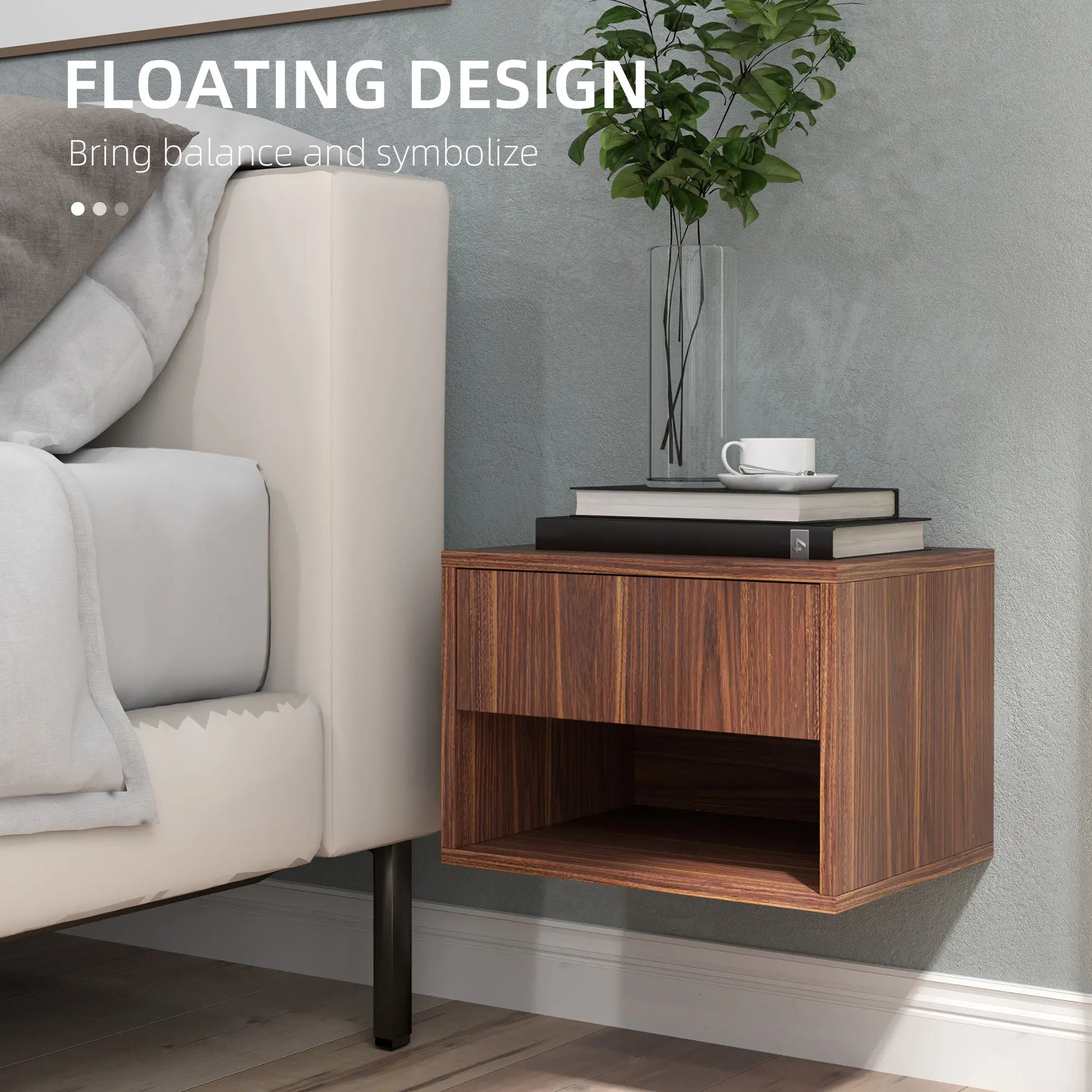 Floating Nightstand Set of 2, Wall Mounted, Brown Bedside Tables at Gallery Canada