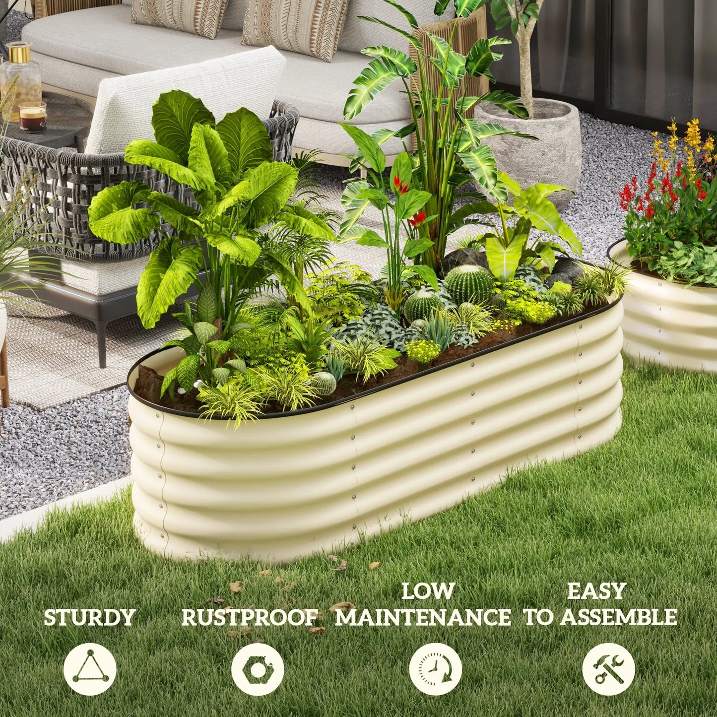 5 x 2 x 1.5 FT Galvanized Steel Raised Garden Bed, Cream White