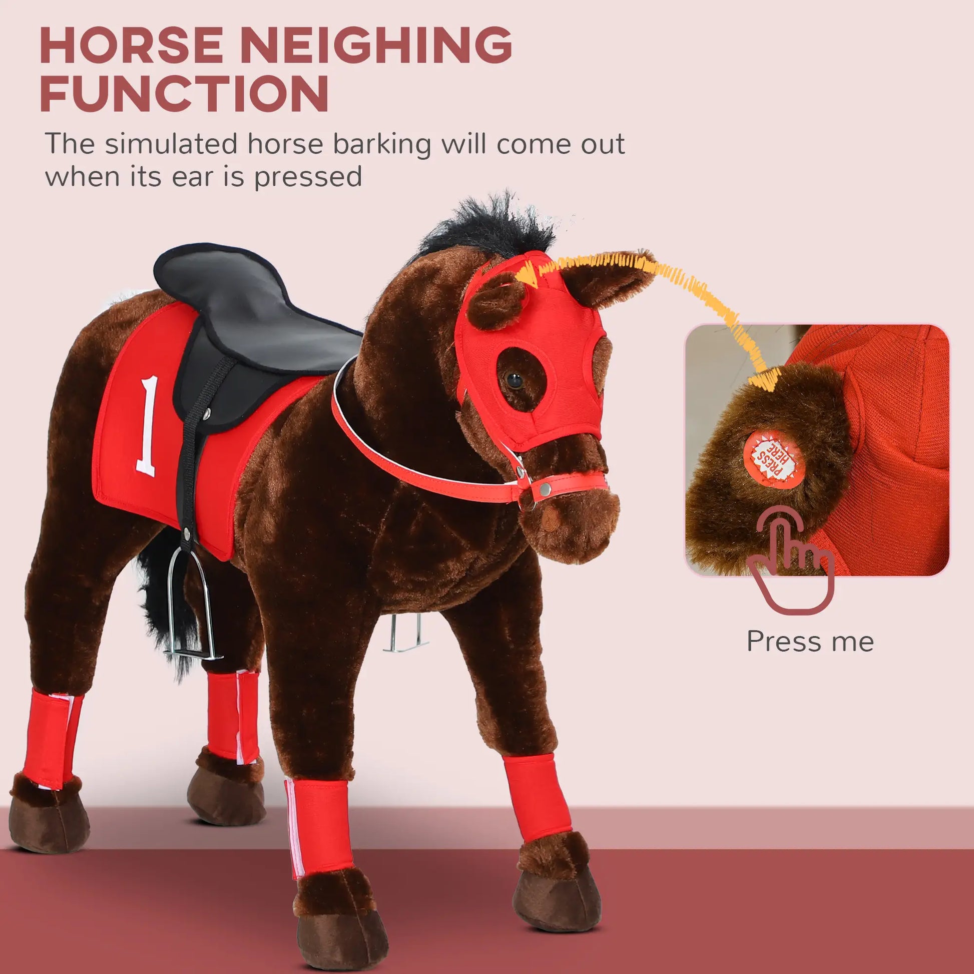 Kids Ride On Horse With Neighing Sound, Saddle, Stirrups, 3-8 Years Rocking Horses at Gallery Canada