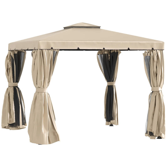 Deck Gazebo with Curtains, Mesh Screen, 10ft x 10ft, Khaki Gazebos Khaki at Gallery Canada