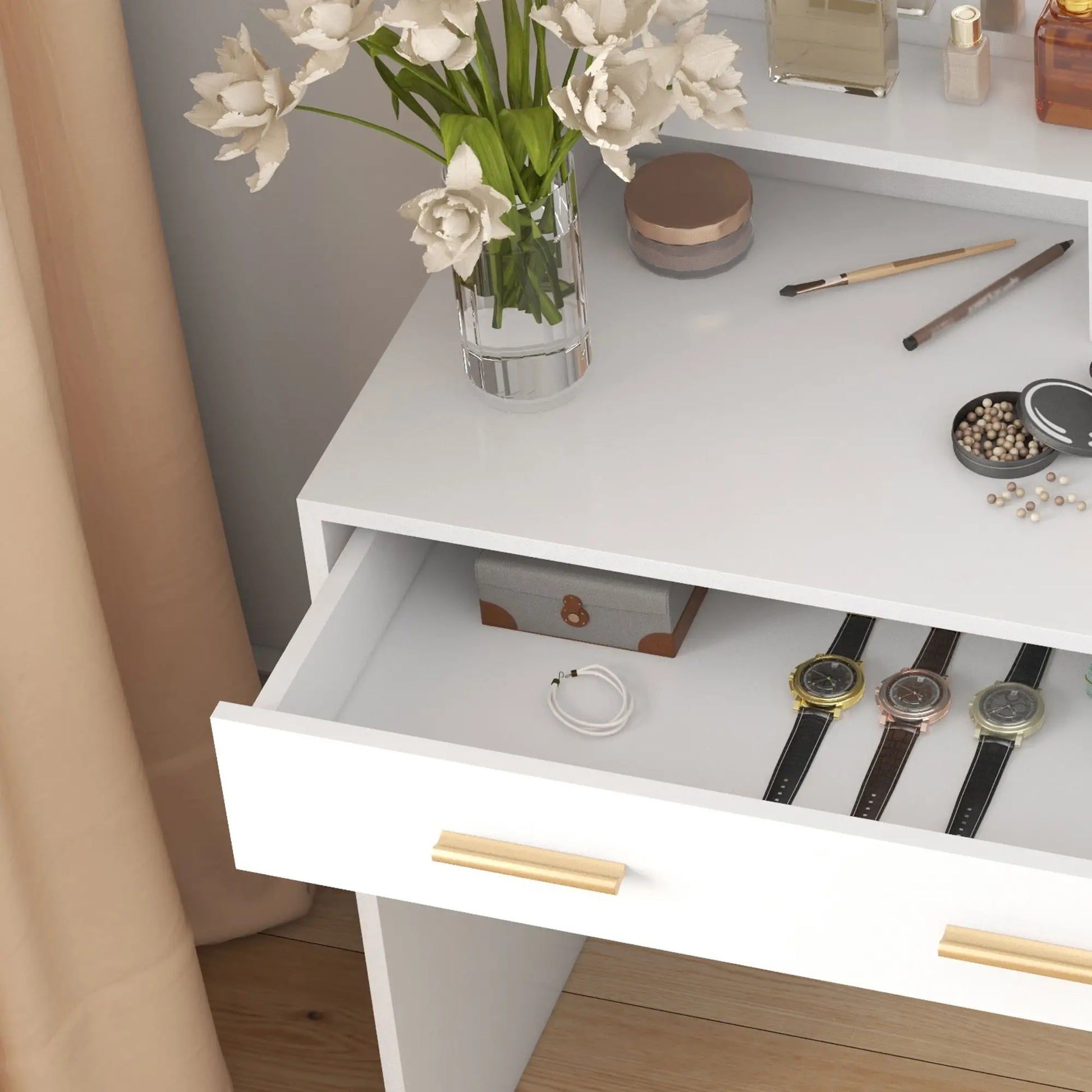 LED Dressing Table Set with Stool, Mirror, Drawer, Shelves Dressing & Vanity Tables at Gallery Canada