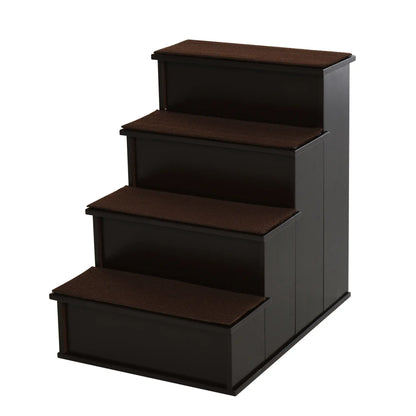 4-Level Wooden Pet Stairs, Non-Slip Carpet, Dark Coffee Dog Stairs at Gallery Canada