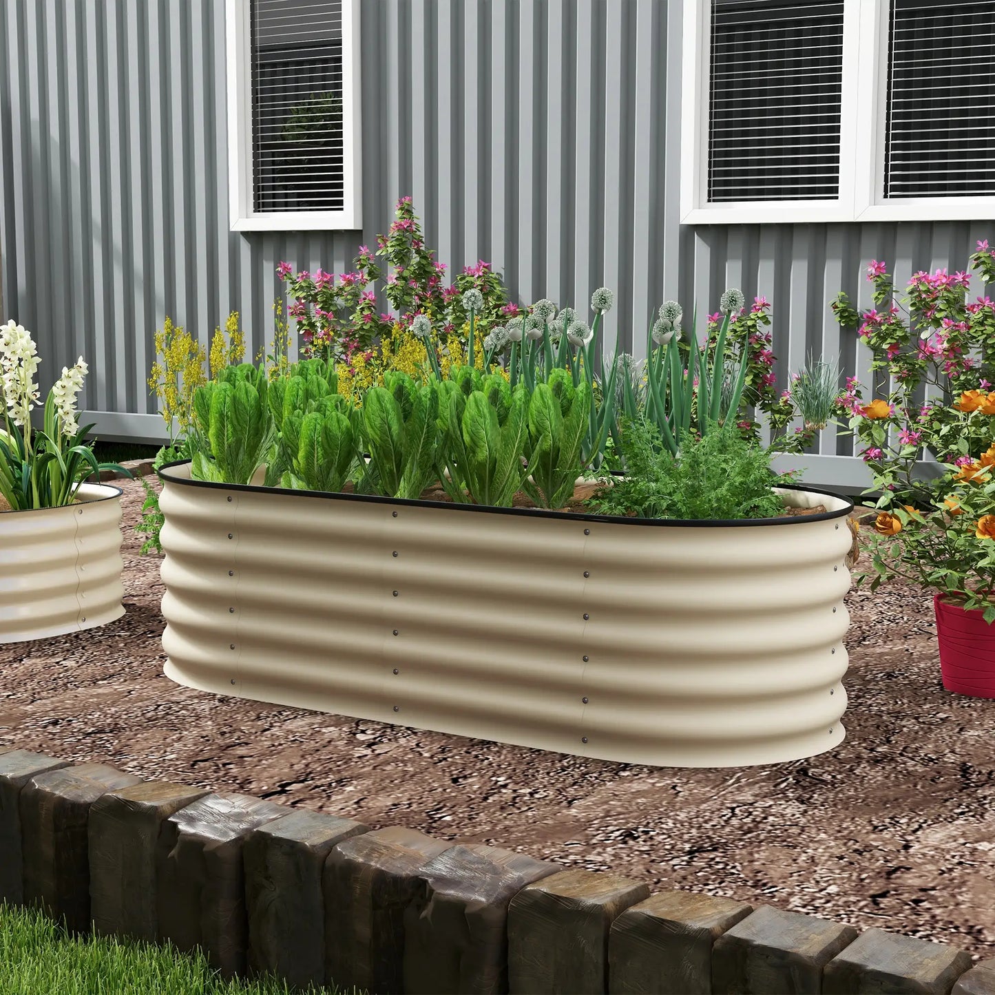 5 x 2 x 1.5 FT Galvanized Steel Raised Garden Bed, Cream White