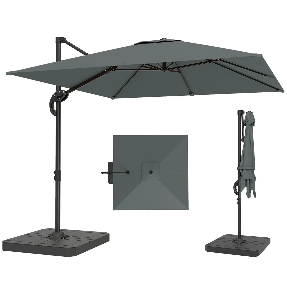 8' x 8' Offset Cantilever Patio Umbrella, UPF50+, 360° Rotation, Dark Grey Offset Cantilever Umbrellas at Gallery Canada